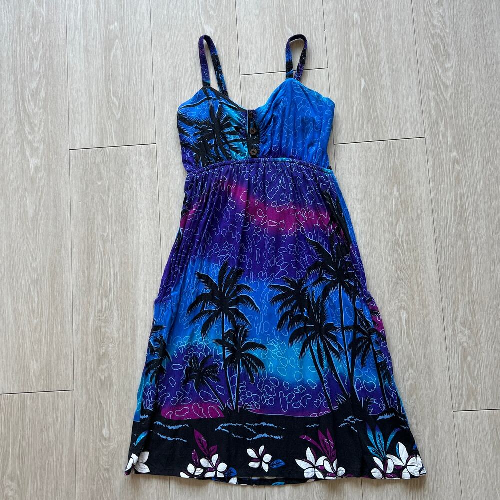 Aloha Fashion OS Dress Palm Trees Blue Purple